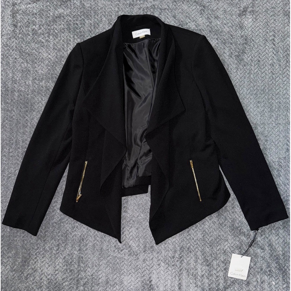 Calvin Klein Women's Black Open Front Blazer Jacket Size 12 NWT
